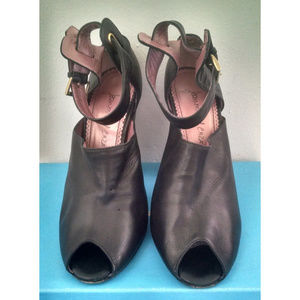 Jean-Michel Cazabat Black Leather Peep Toe Heels